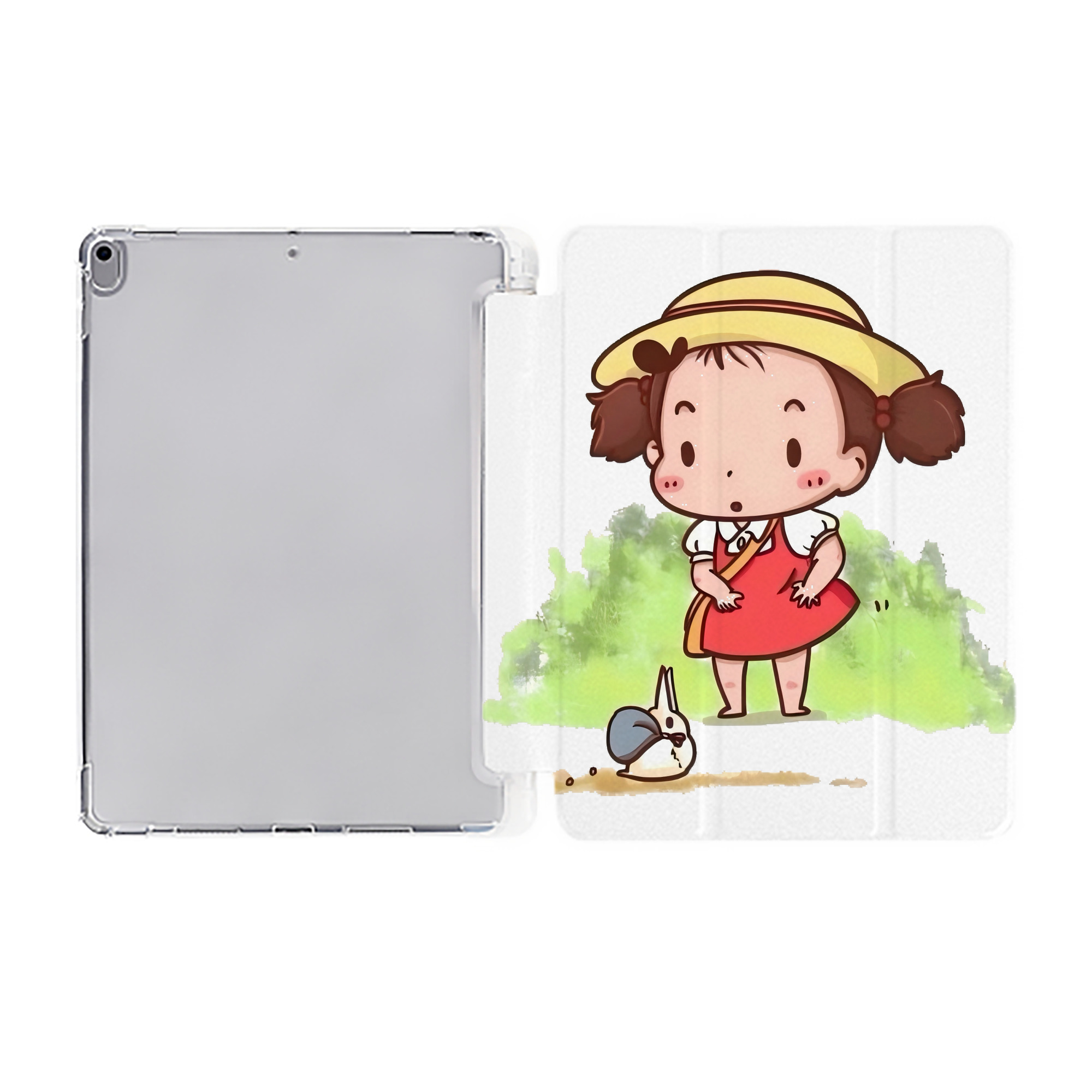 （画像用） となりのトトロ 草壁メイ 草壁サツキ My Neighbor Totoro Satsuki Kusakabe Mei Kusakabe IPad ケース ペン収納付き 三つ折りスタンド PUレザー×シリコン 対応機種9.5/10.5/10.9インチ
